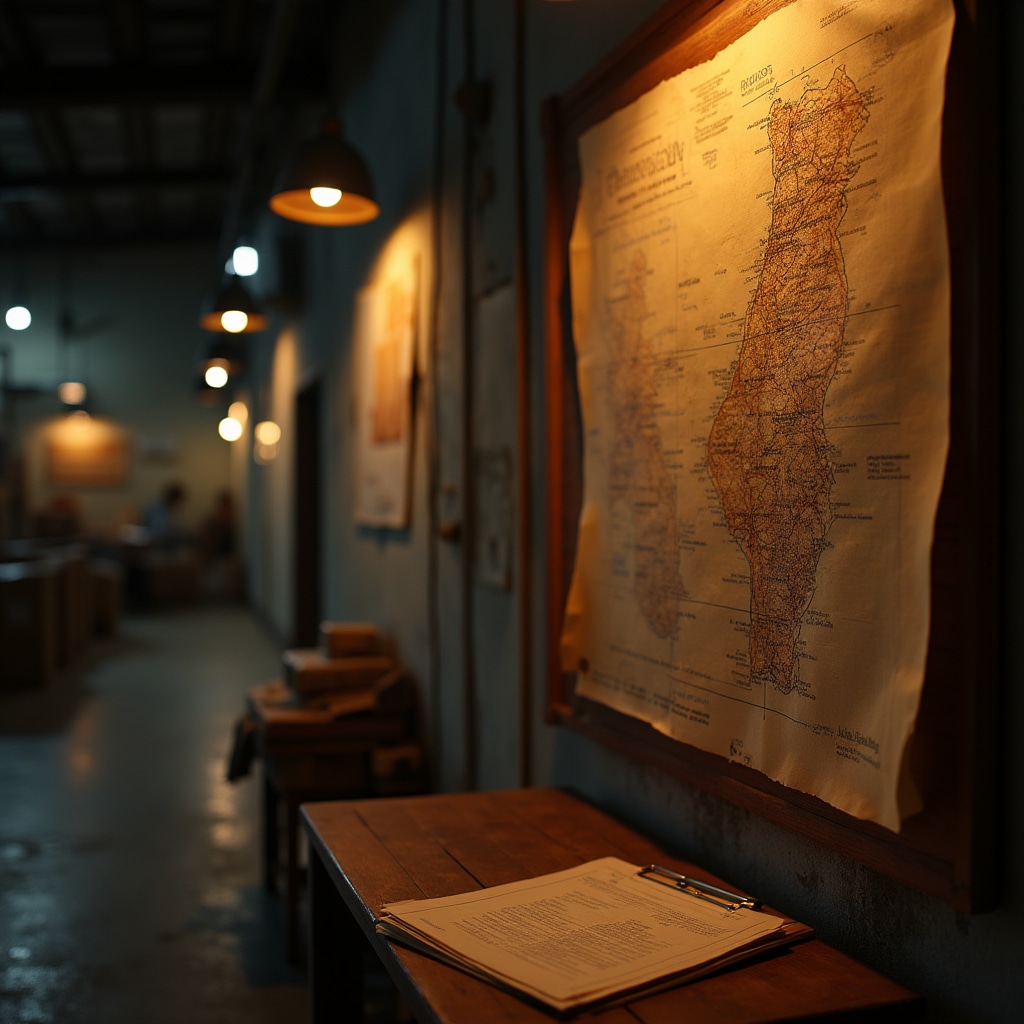 Delivery driver reviewing paper map in warehouse before route departure